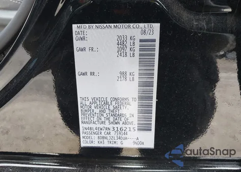 2024 Nissan Altima Sl Intelligent Awd from USA, damaged, VIN 1N4BL4EW7RN316215